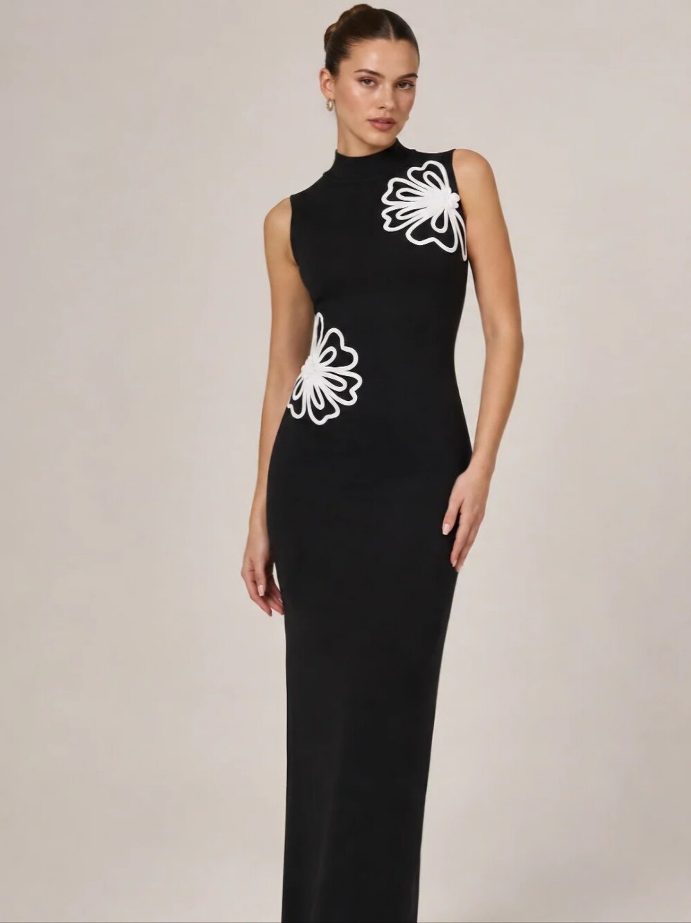 NWT Commense High Neck Floral Applique Maxi Dress M